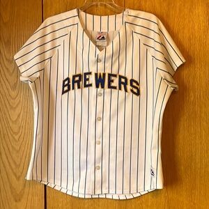 VINTAGE Majestic Milwaukee Brewers MLB Major League baseball jersey button VGUC